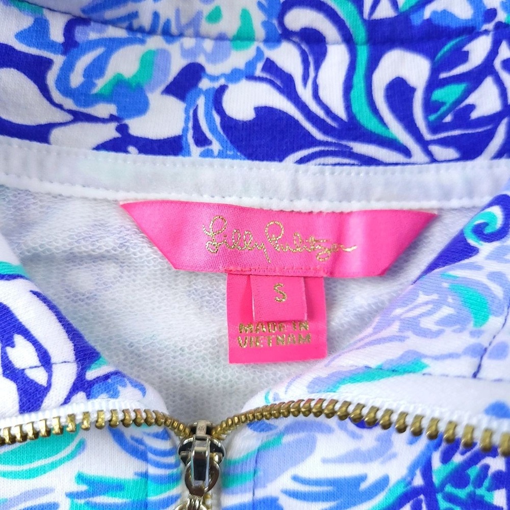 Lilly Pulitzer Top Womens Small Blue Green Skipper UPF 50 Quarter Zip Popover - Picture 3 of 10